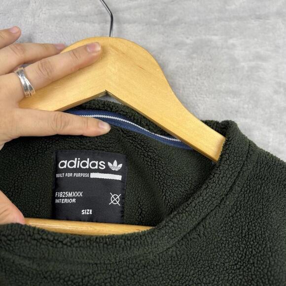 Adidas Originals Toronto Logo Fleece Sweatshirt Dark Green Sherpa Y2K Size L - Picture 4 of 7